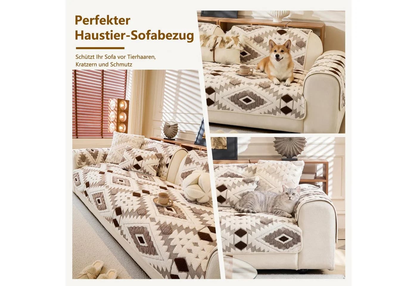 Agger Sofaschoner Weicher Plüsch Sofa Überzug Braun Rutschfest - Bild 5