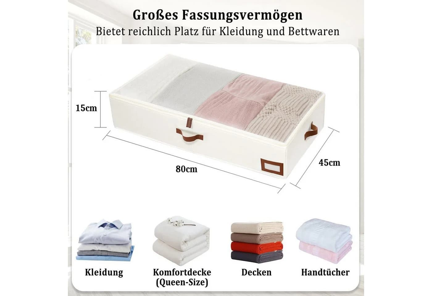 Agger Aufbewahrungsbox Faltbar Leinen Unterbett-Box mit Sichtfenster