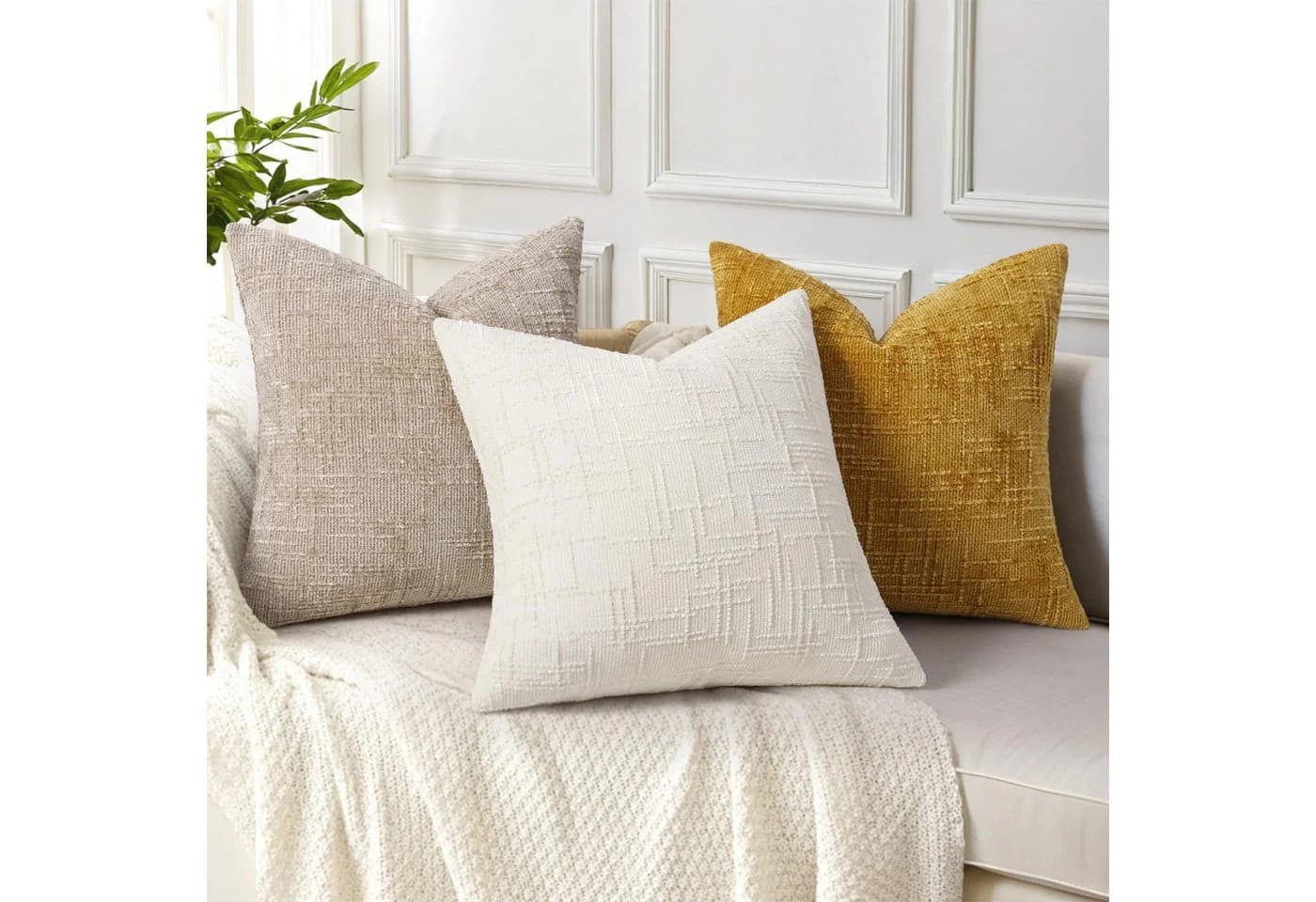 Zaewry Kissenbezug Chenille Beige Dekokissenbezug