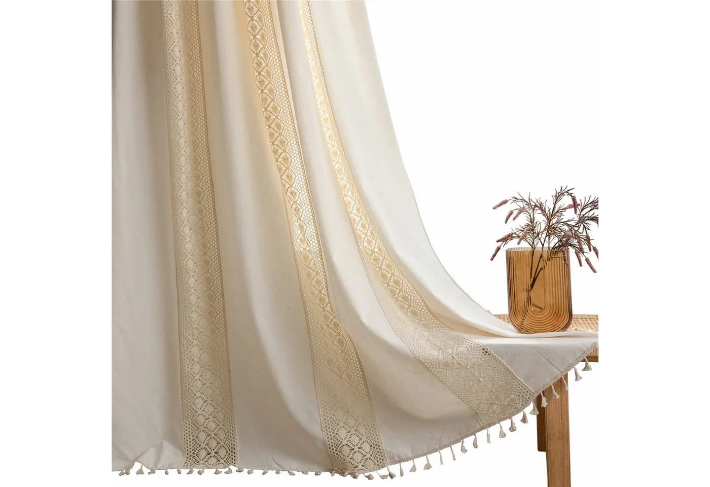 Agger Boho-Vorhang Beige Gehäkelte Spitze Fransen Landhausstil - Bild 2