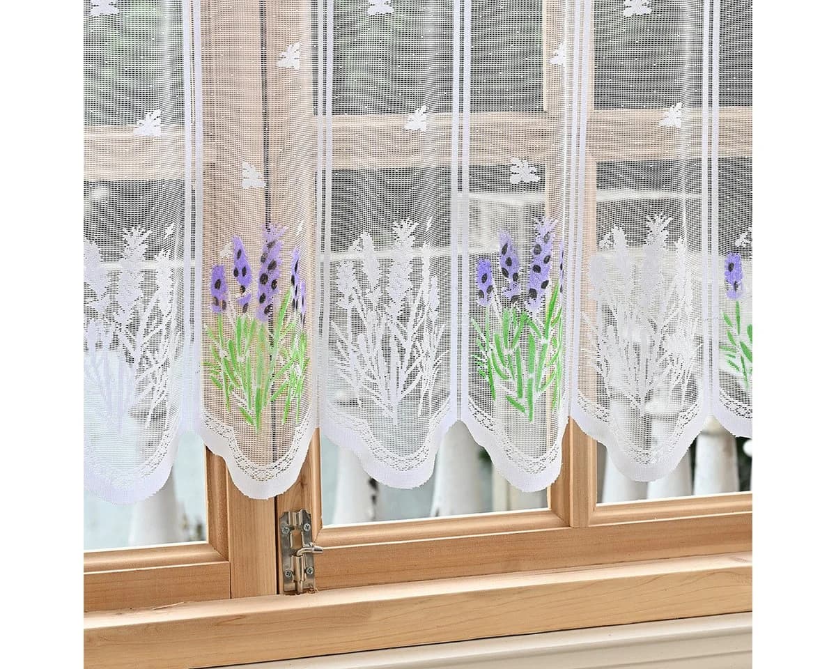 Agger Spitzen-Kurzvorhang Lavendelblumen Violett Stangendurchzug - Bild 5