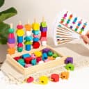 Zaewry Montessori Lernspielzeug Holz Bunt Fädelspiel Bild 1