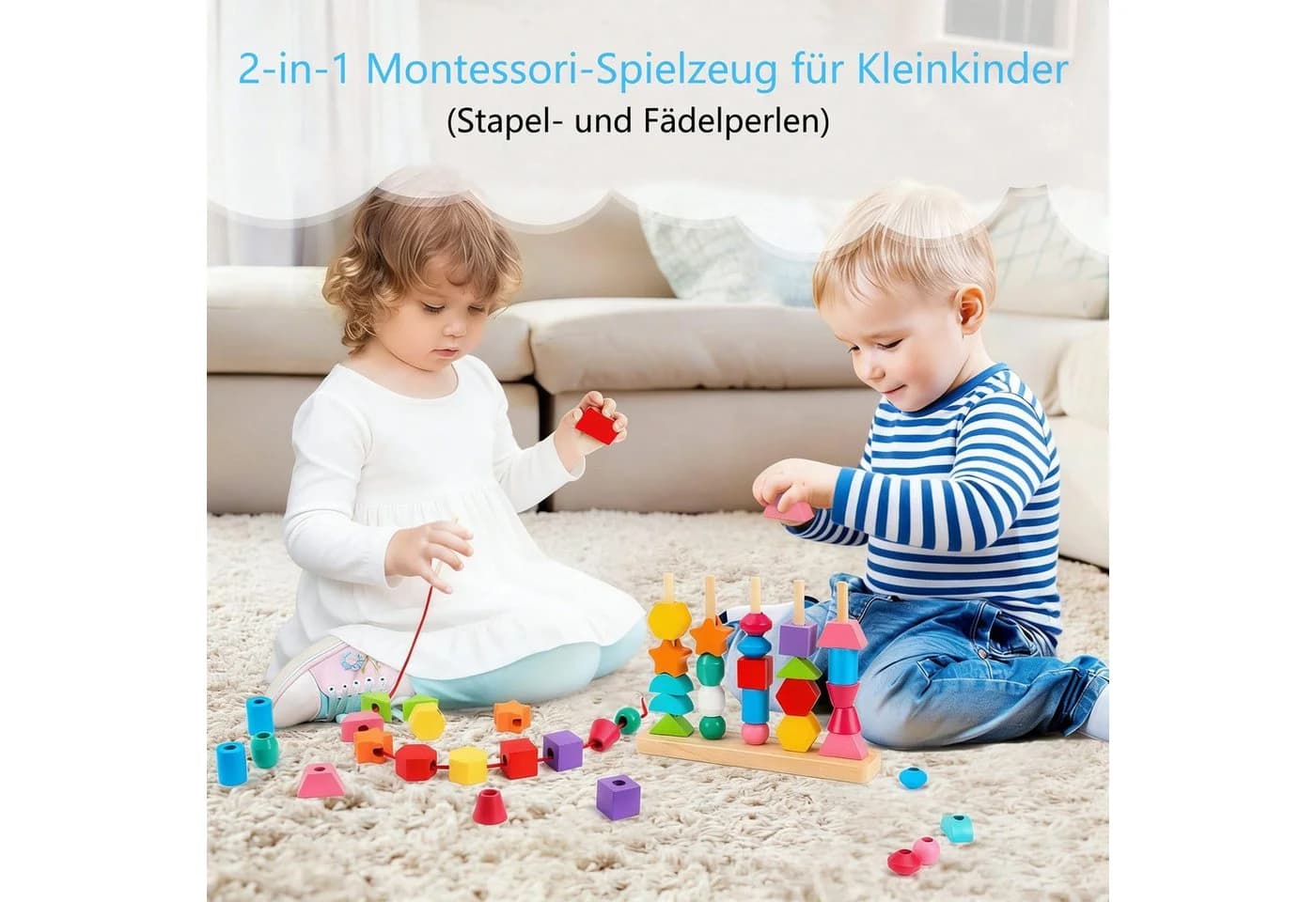 Zaewry Montessori Lernspielzeug Holz Bunt Fädelspiel - Bild 3