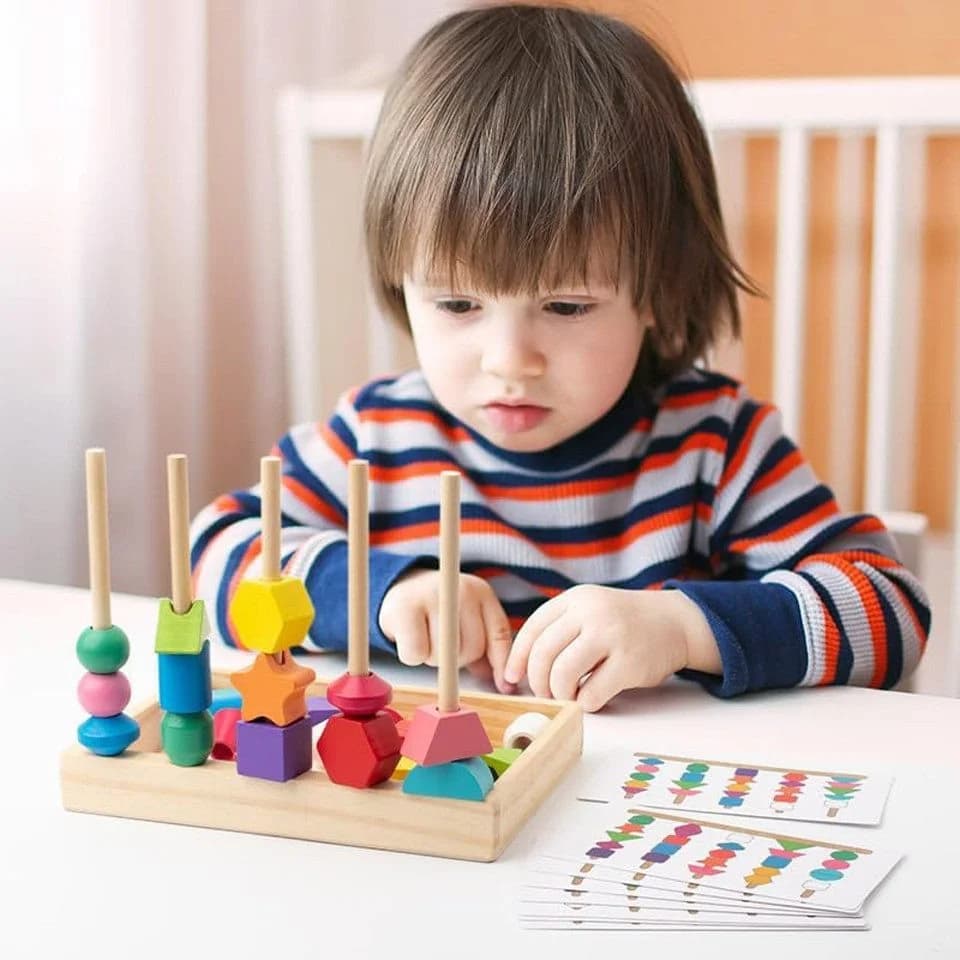 Zaewry Montessori Lernspielzeug Holz Bunt Fädelspiel - Bild 4