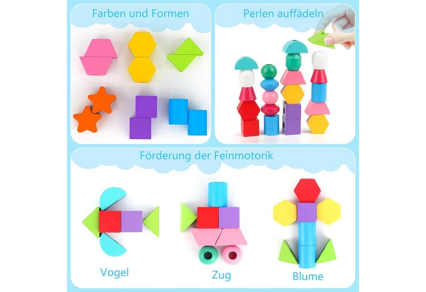 Zaewry Montessori Lernspielzeug Holz Bunt Fädelspiel - Bild 5