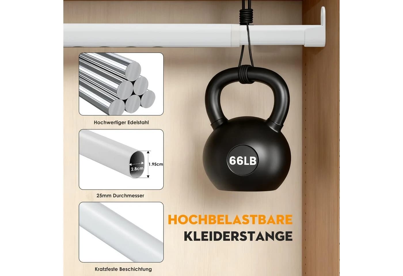 Agger Ausziehbare Garderobenstange Oval 25mm Weiß/Schwarz - Bild 3