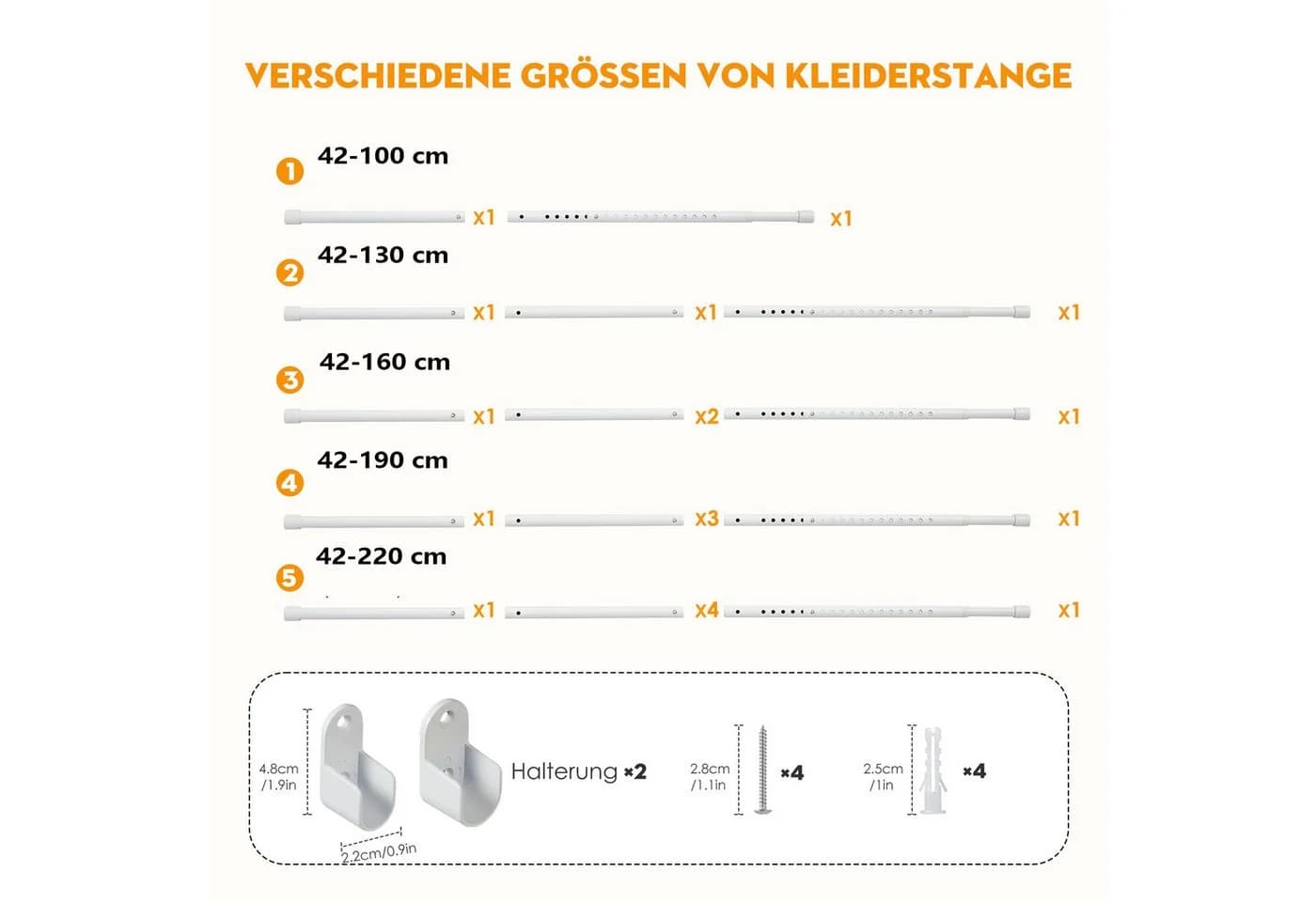 Agger Ausziehbare Garderobenstange Oval 25mm Weiß/Schwarz - Bild 5