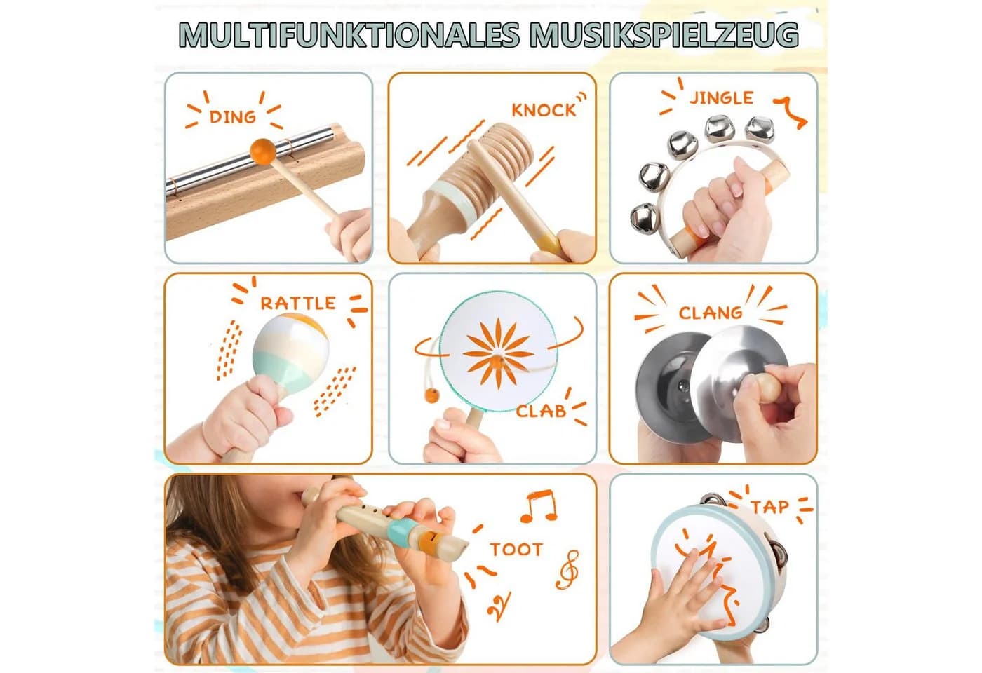 Zaewry 8-tlg. Holz-Musikinstrumente Set Baby Montessori