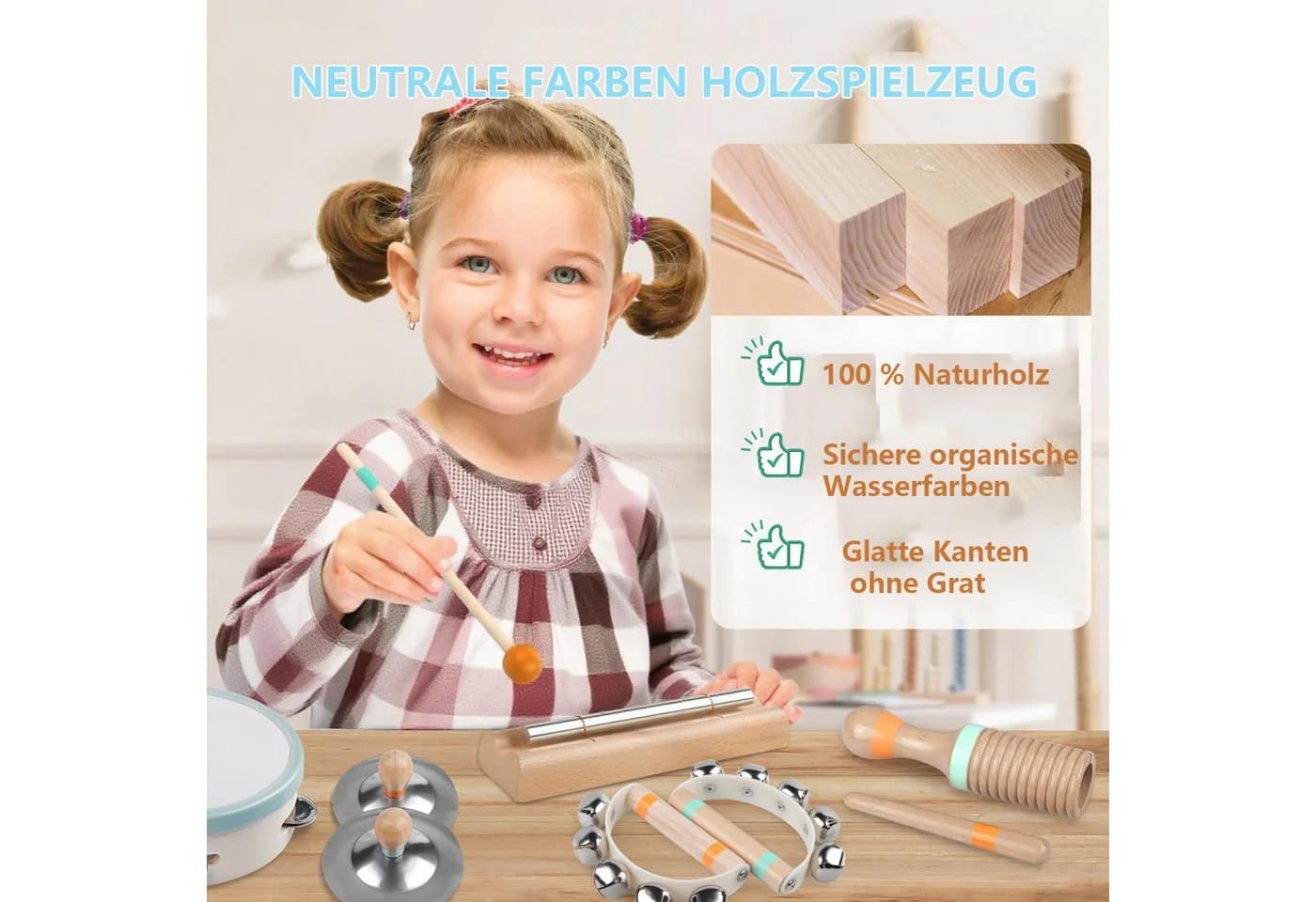 Zaewry 8-tlg. Holz-Musikinstrumente Set Baby Montessori - Bild 3