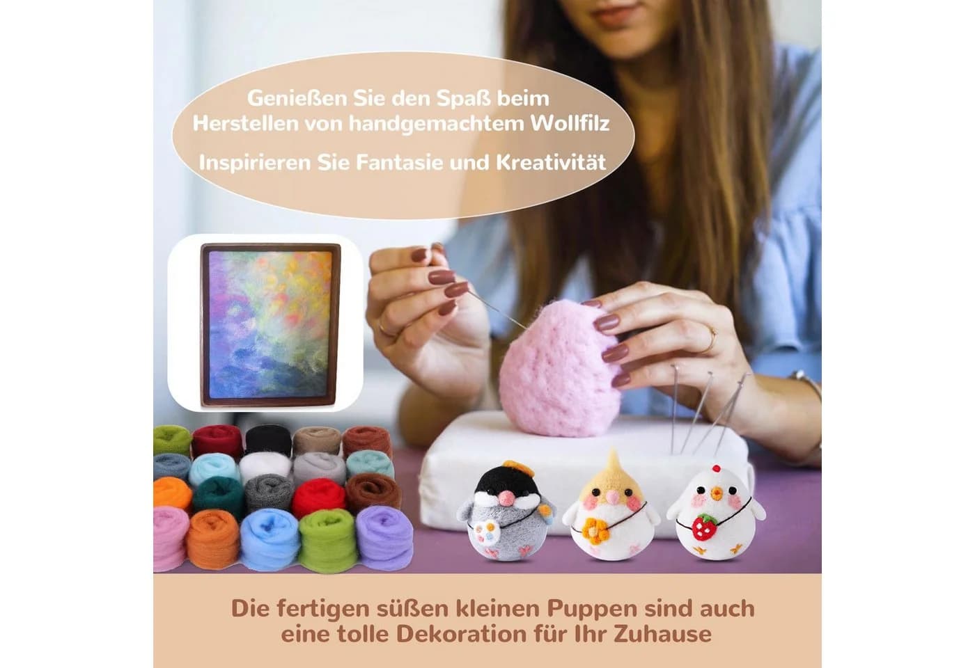 Zaewry Nadelfilzset 24 Farben mit Werkzeug & Tasche für DIY - Bild 4
