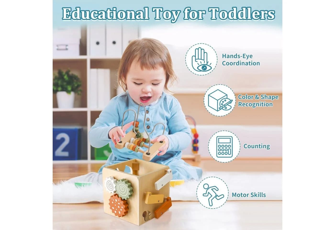 Zaewry Motorikwürfel Montessori 6-in-1 Buchenholz Aktivitätswürfel - Bild 3