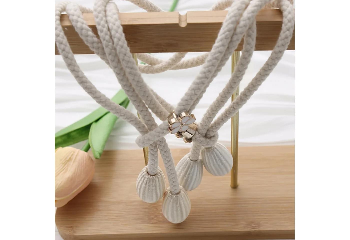 Agger Raffhalter 2er-Set Beige Blumenmuster Quasten - Bild 3
