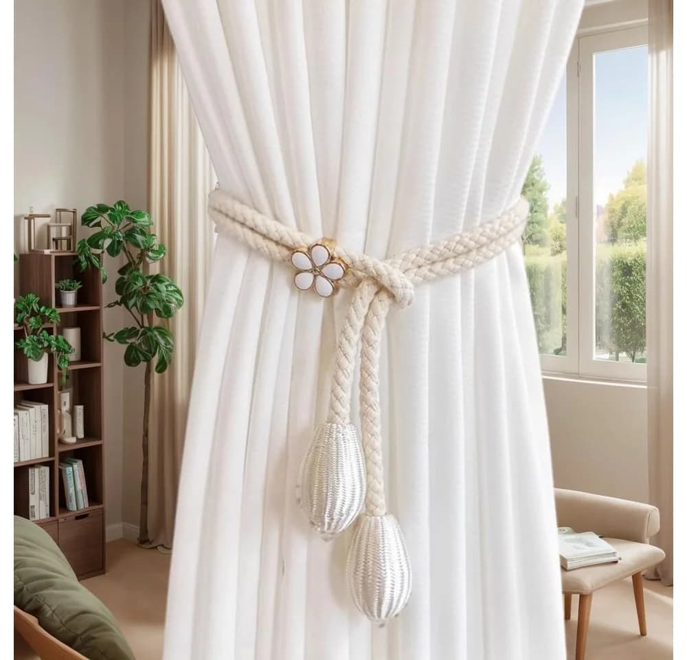 Agger Raffhalter 2er-Set Beige Blumenmuster Quasten - Bild 4