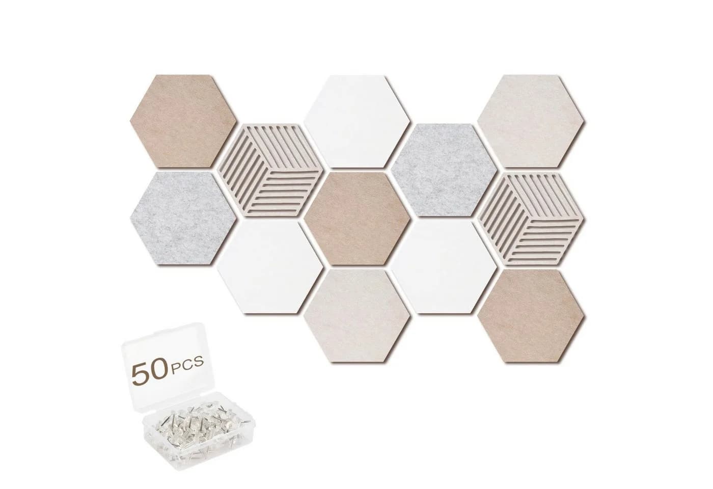Agger Hexagon Pinnwand Set 12-teilig Kork mit 50 Pushpins - Bild 2
