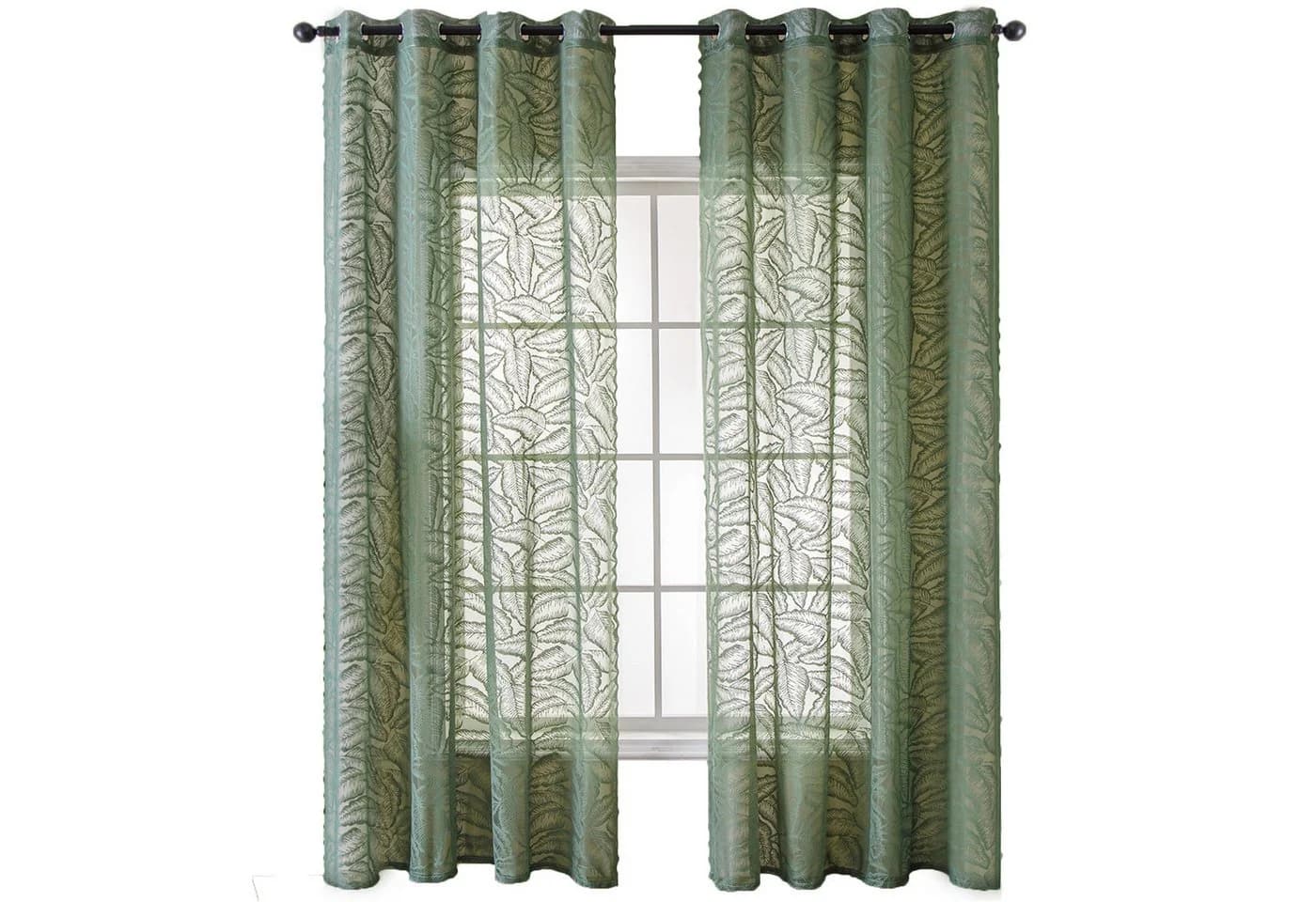 Agger Gardine Grün mit Blattausschnitt, Transparent Voile, Ösenaufhängung - Bild 2