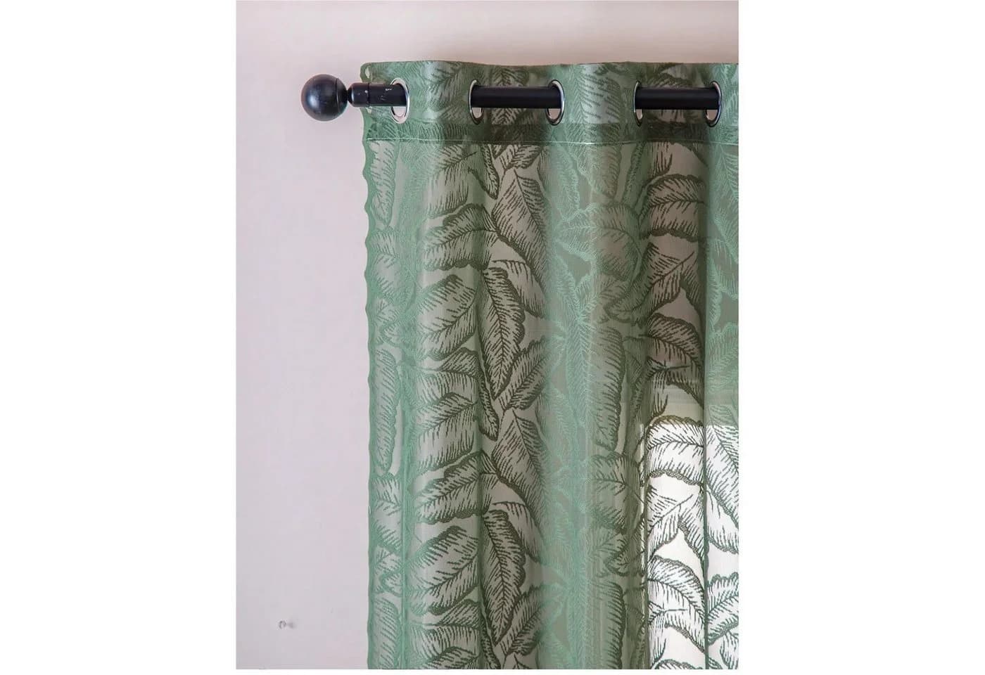 Agger Gardine Grün mit Blattausschnitt, Transparent Voile, Ösenaufhängung - Bild 3