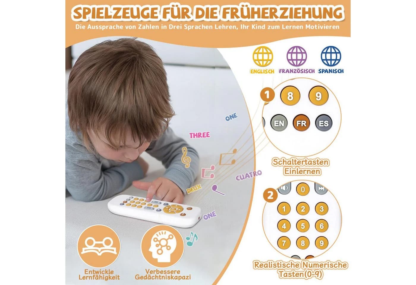 CLTYQ Lernspielzeug Baby TV Fernbedienung Weiß Mehrsprachig