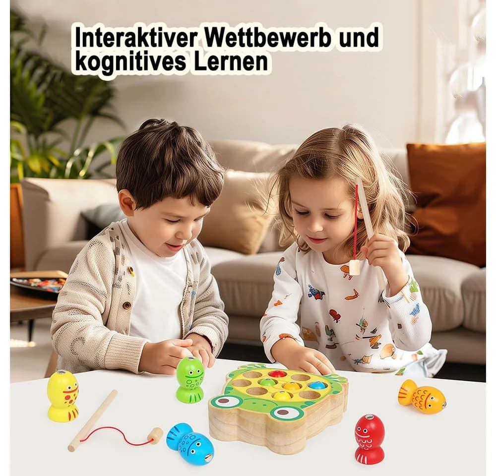 Zaewry Magnetisches Angelspiel Holz Montessori Lernspielzeug Grün Bunt - Bild 3