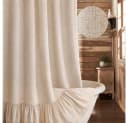 Agger Duschvorhang Leinen Beige Landhausstil mit Volant-Saum Bild 1