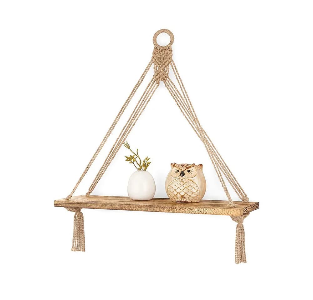 Agger Makramee-Hängeregal Paulownia-Holz & Baumwollseil Boho - Bild 2