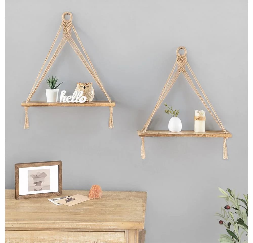 Agger Makramee-Hängeregal Paulownia-Holz & Baumwollseil Boho - Bild 3