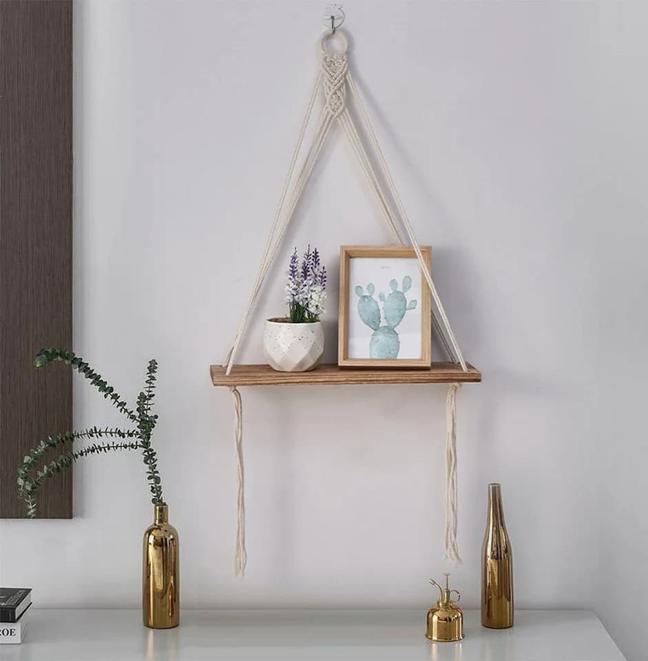 Agger Makramee-Hängeregal Paulownia-Holz & Baumwollseil Boho - Bild 5