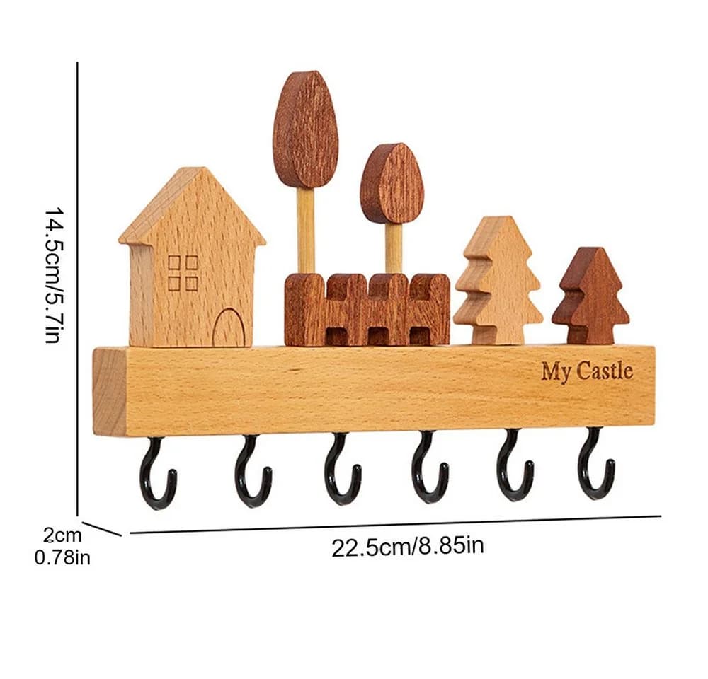 Agger Schlüsselbrett Holz mit 6 Haken, skandinavisch, Massivholz