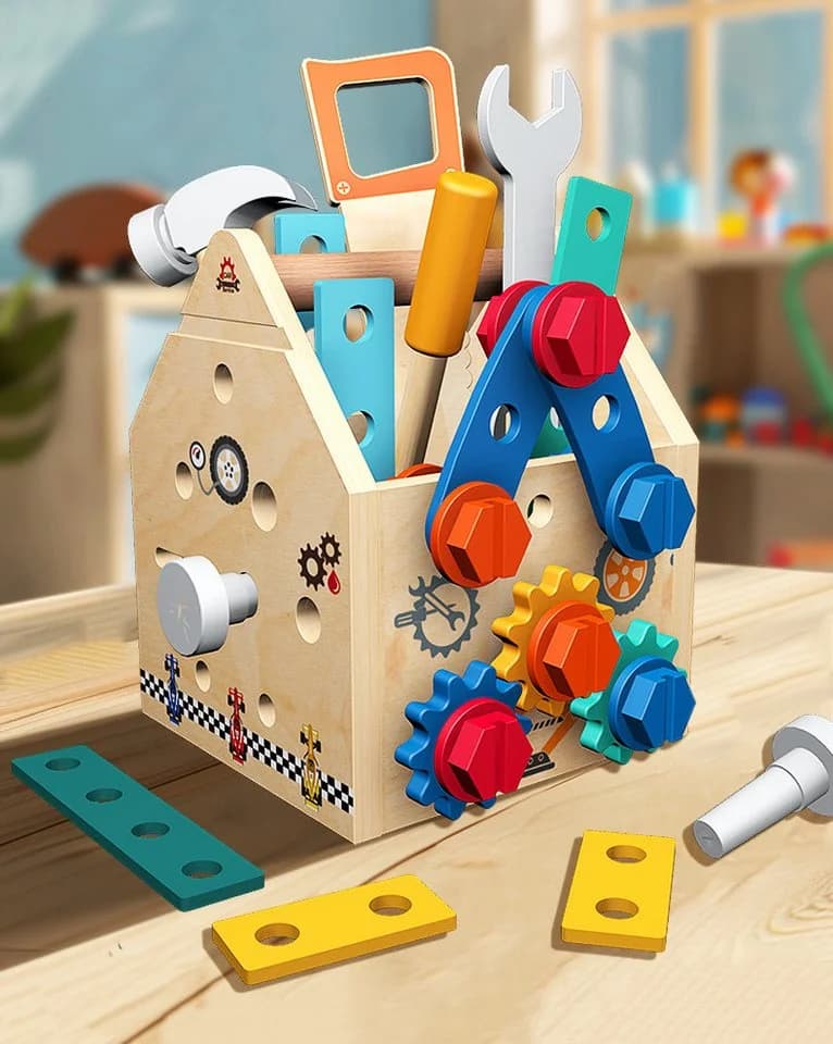 Diwzbyn Spielwerkzeugkoffer 32-tlg. Holzspielzeug bunt ab 3 Jahren - Bild 3