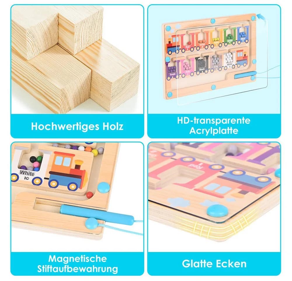 Flintry Magnetisches Labyrinthspiel Holz Lernspielzeug ab 3 Jahren Bunt - Bild 4
