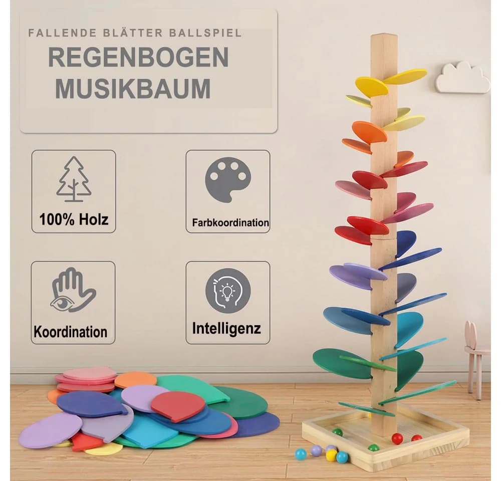 Flintry Montessori-Musikbaum aus Holz mit Murmeln und 30 bunten Blättern - Bild 5