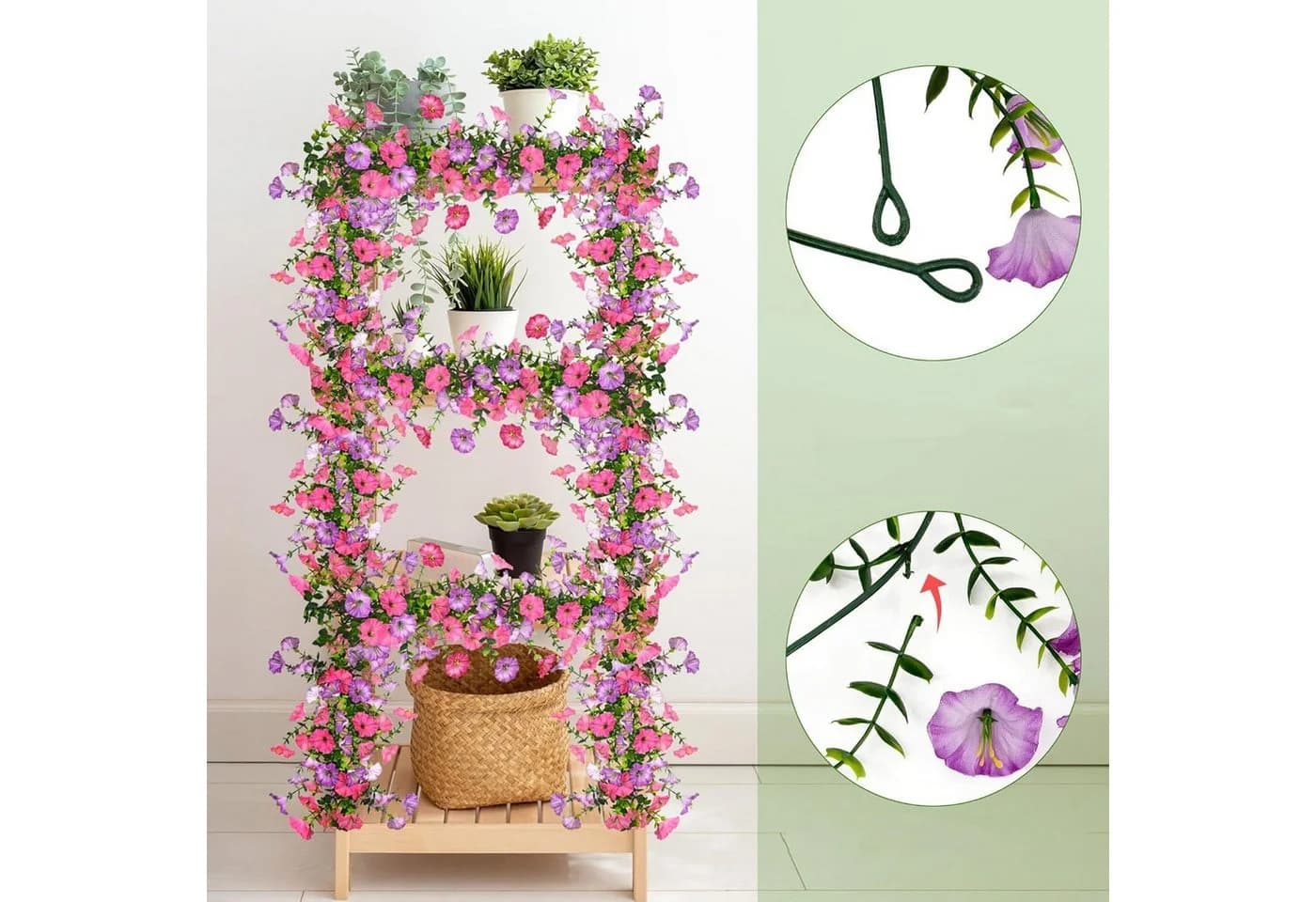 Agger Kunstblumenstrauß 2 Stück Rosa-Lila Hängepflanze Petunien - Bild 5