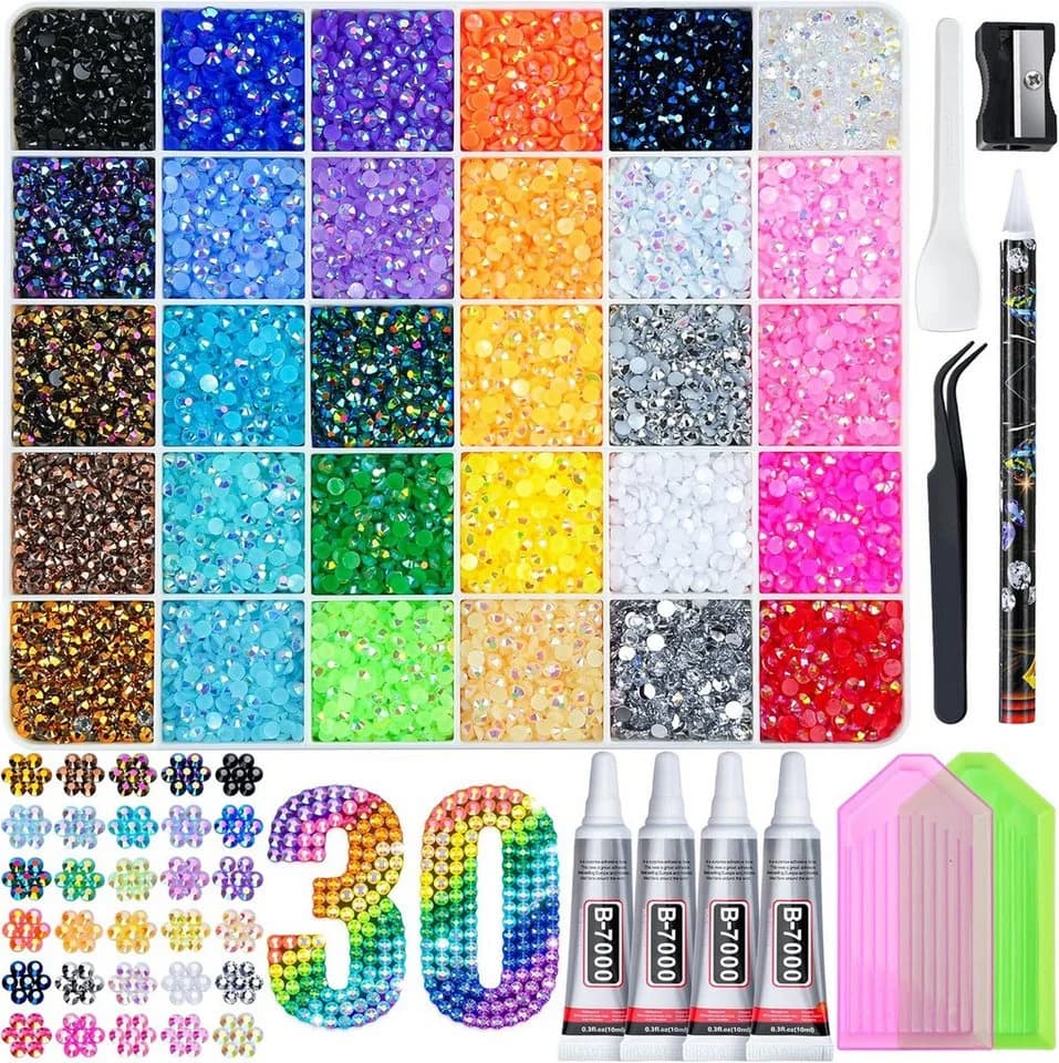 Zaewry Kreativset Jelly Strasssteine 30-tlg. Bunt mit Kleber & Stift - Bild 2