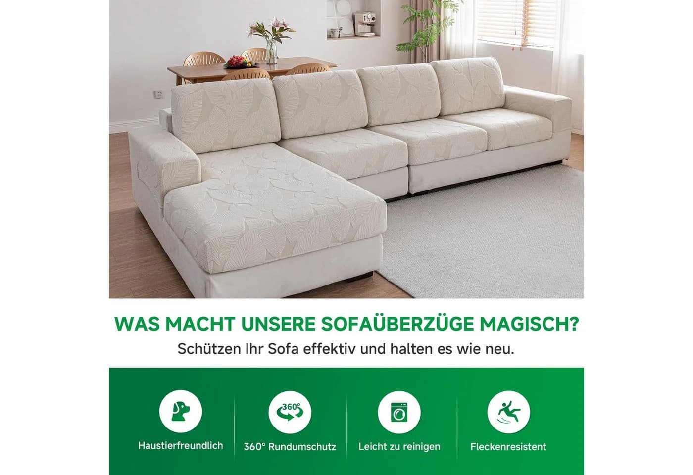 Agger Sofahusse Überzug Elastisch Blattmuster Rutschfest - Bild 5