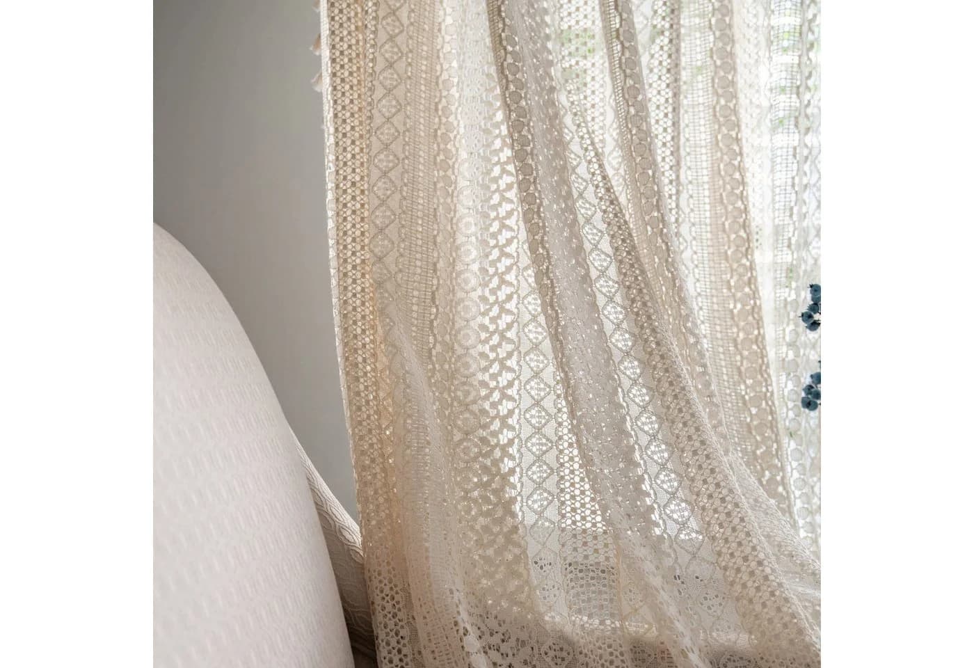 Agger Boho-Spitzengardine Beige Gehäkelter Makramee-Vorhang mit Quasten - Bild 3