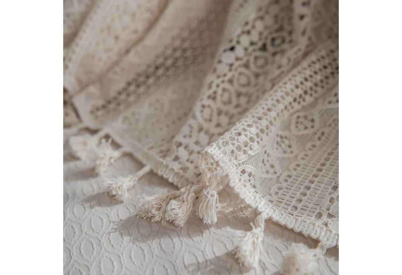 Agger Boho-Spitzengardine Beige Gehäkelter Makramee-Vorhang mit Quasten - Bild 4