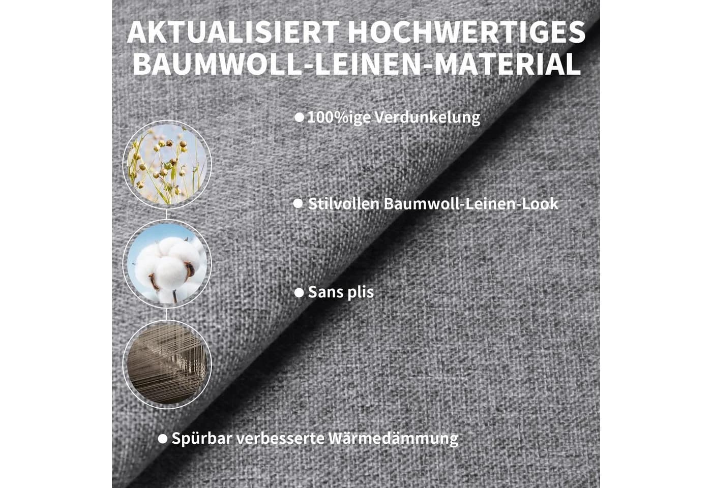 Agger Verdunklungsrollo Grau Leinenoptik ohne Bohren - Bild 3