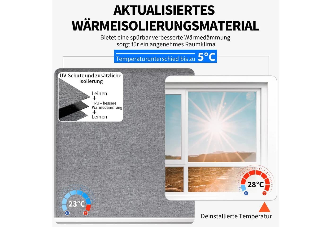 Agger Verdunklungsrollo Grau Leinenoptik ohne Bohren - Bild 5