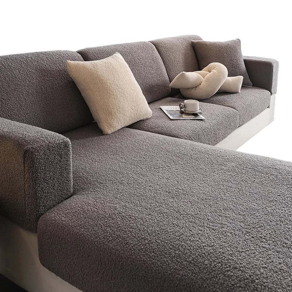 Agger Sofaüberzug Grau Teddyfleece Rutschfest - Bild 2