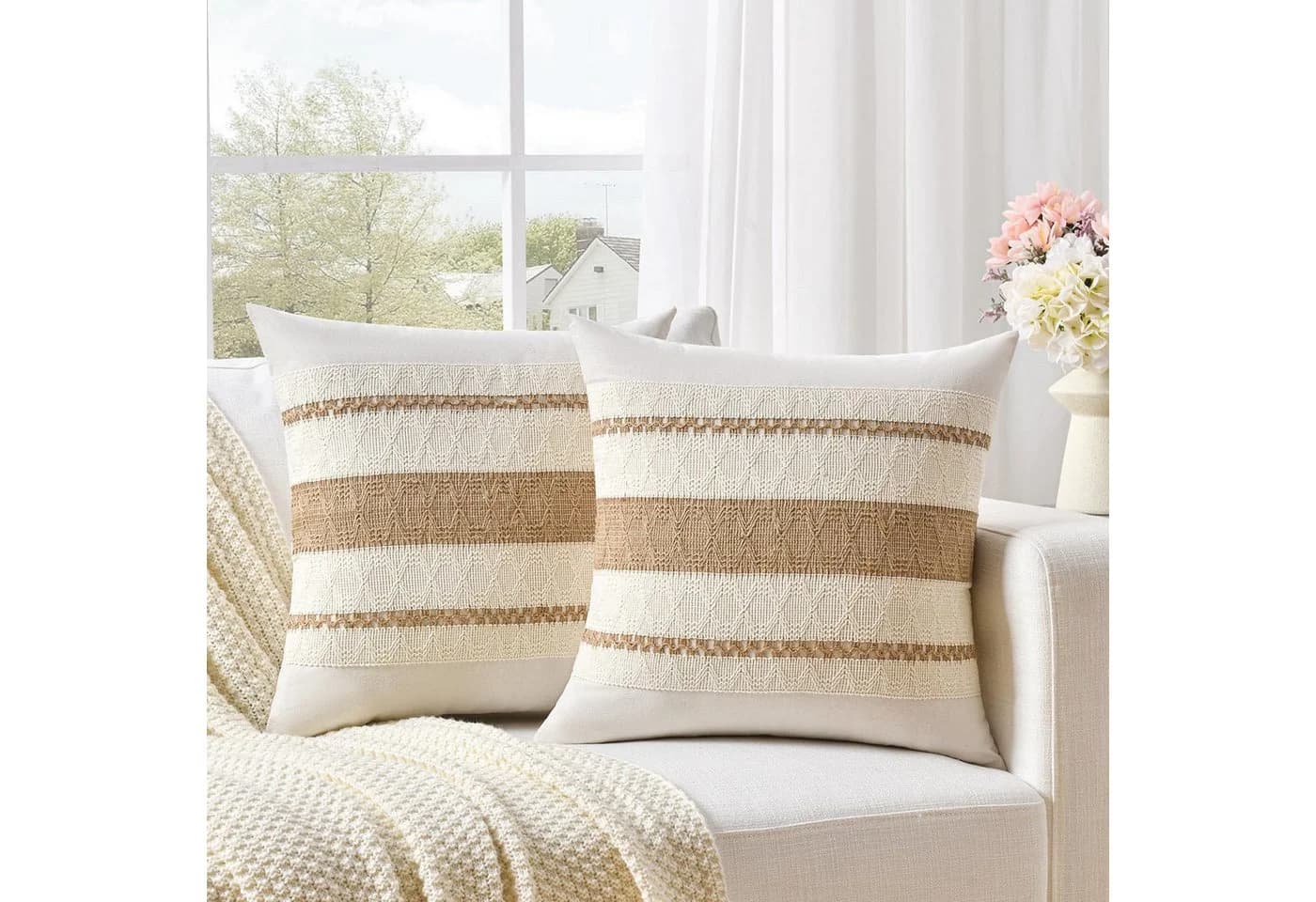 Agger Kissenbezug 2er-Set Beige Boho-Zierkissenbezüge