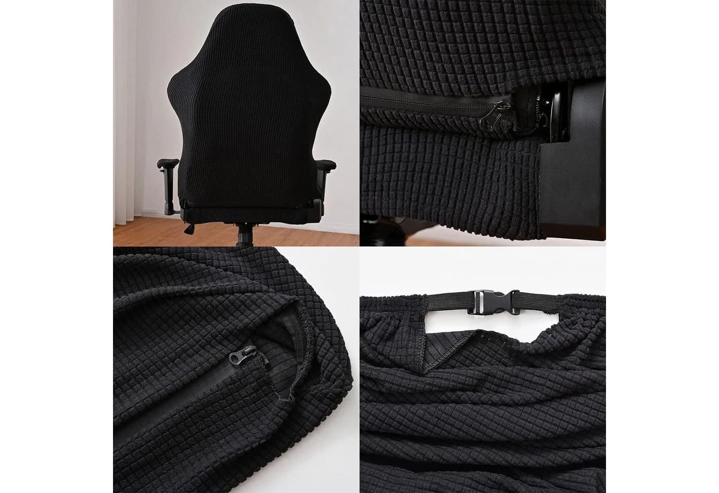 Agger Bürostuhlhusse 4Stk Schwarz Gaming Stuhl Bezug Waschbar - Bild 5