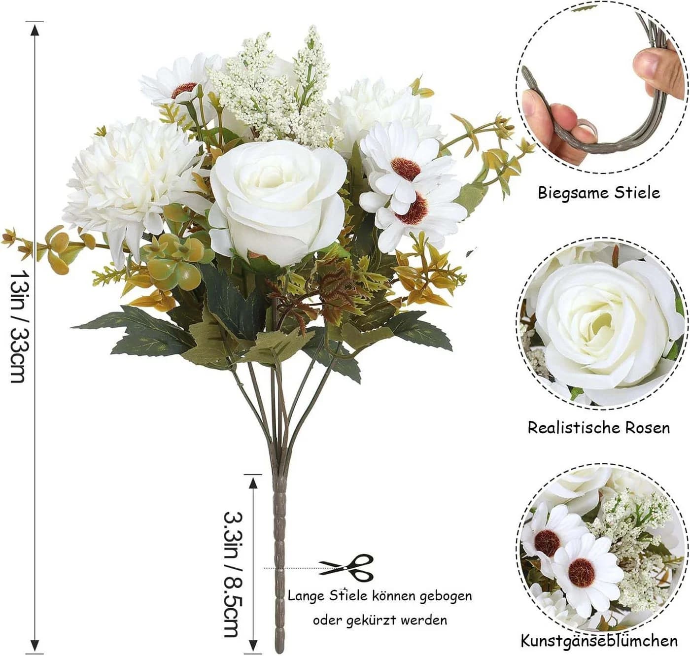 Agger Kunstblumenstrauß Rosa Künstliche Rosen & Gänseblümchen