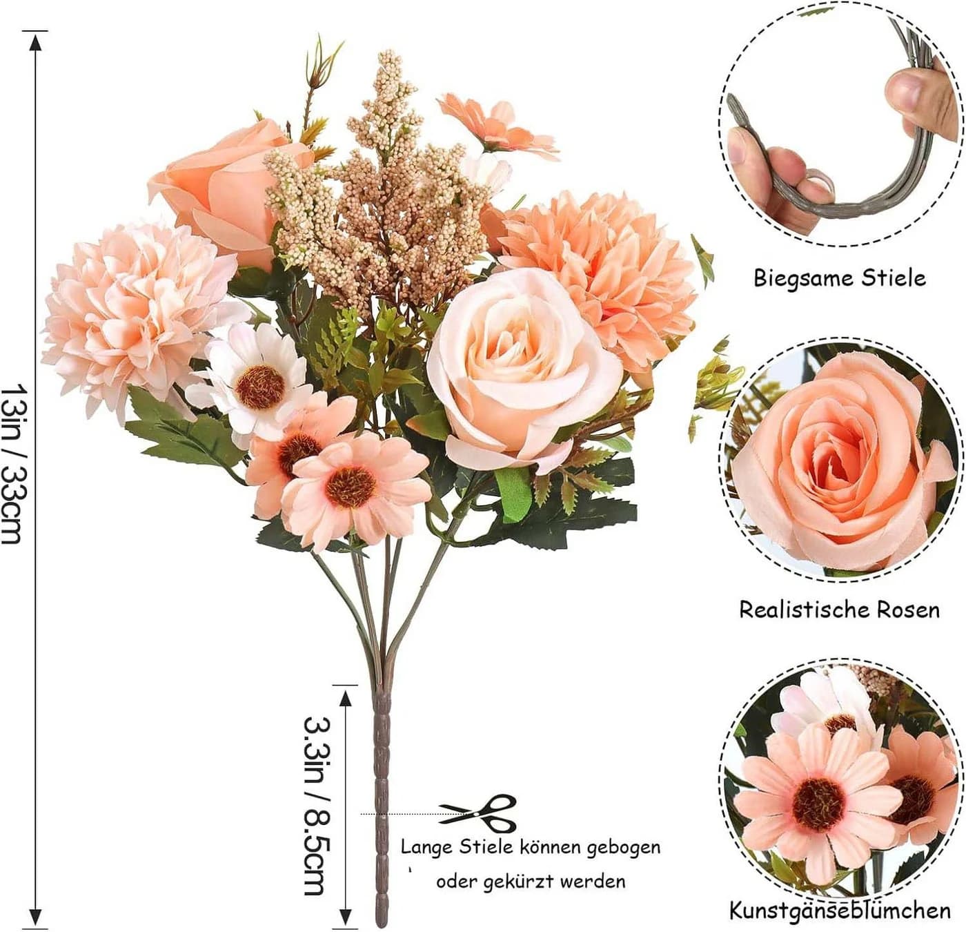 Agger Kunstblumenstrauß Künstliche Rosen Gänseblümchen Rosa