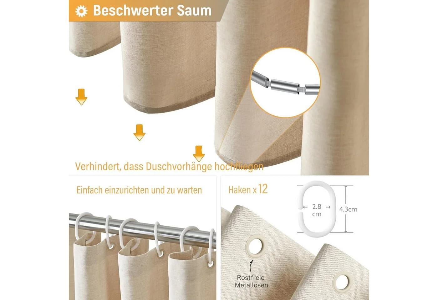 Agger Duschvorhang Beige Leinen-Optik Anti-Schimmel - Bild 3