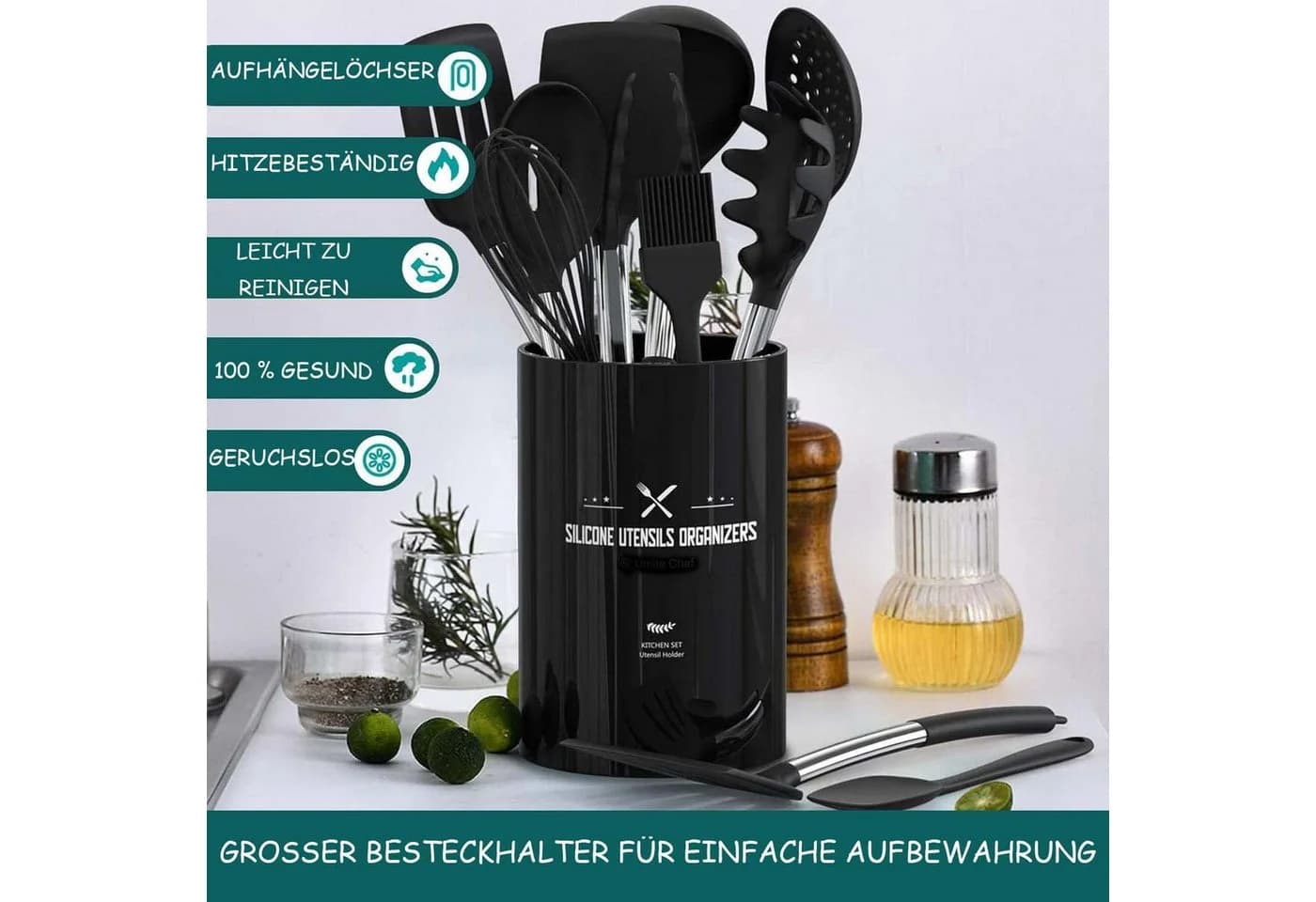 Zyronn Kochbesteck-Set 15-tlg. Silikon mit Edelstahlgriff - Bild 3