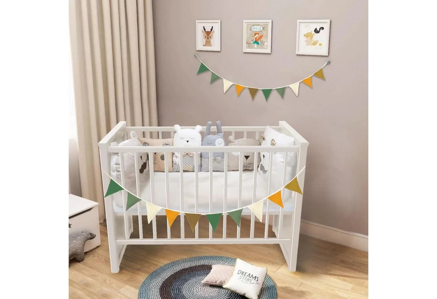 CLTYQ Wimpelkette Kinderzimmer Bunt Musselin Baumwolle 2,6m