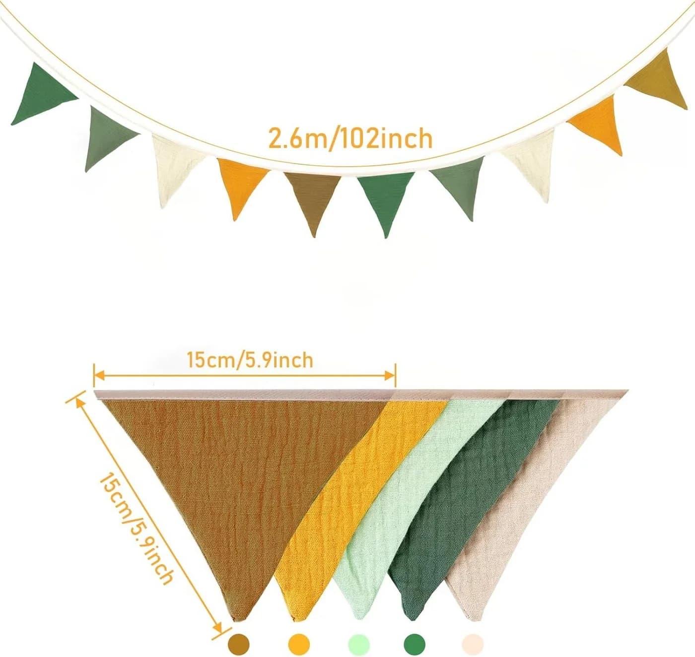 CLTYQ Wimpelkette Kinderzimmer Bunt Musselin Baumwolle 2,6m - Bild 5