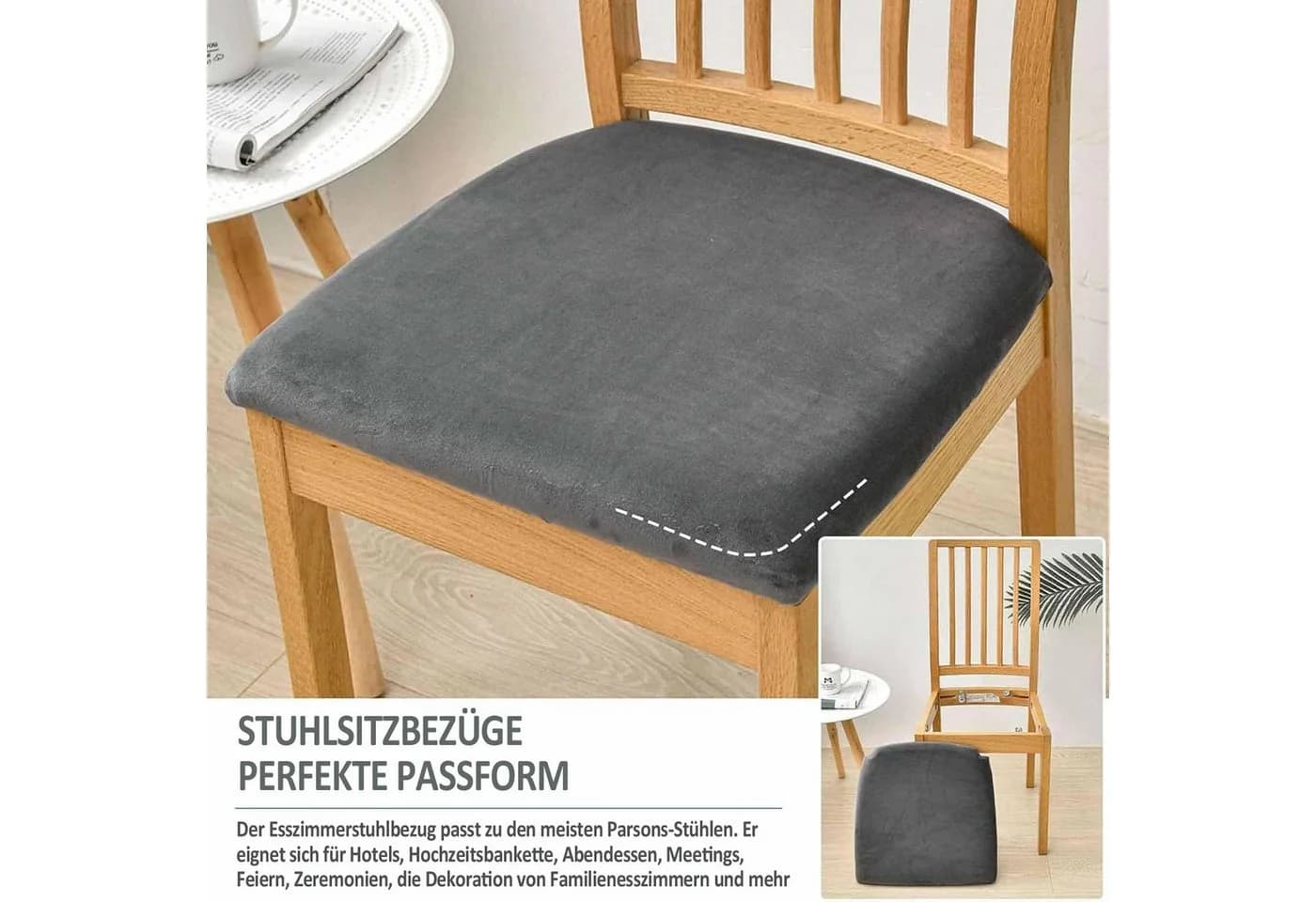 Diwzbyn Stuhlhusse Esszimmerstuhlbezug Samt Elastisch - Bild 5