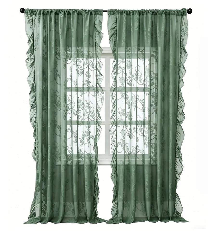 Agger Rüschenvorhang Retro-Stil Polyester-Spitze Halbtransparent - Bild 2