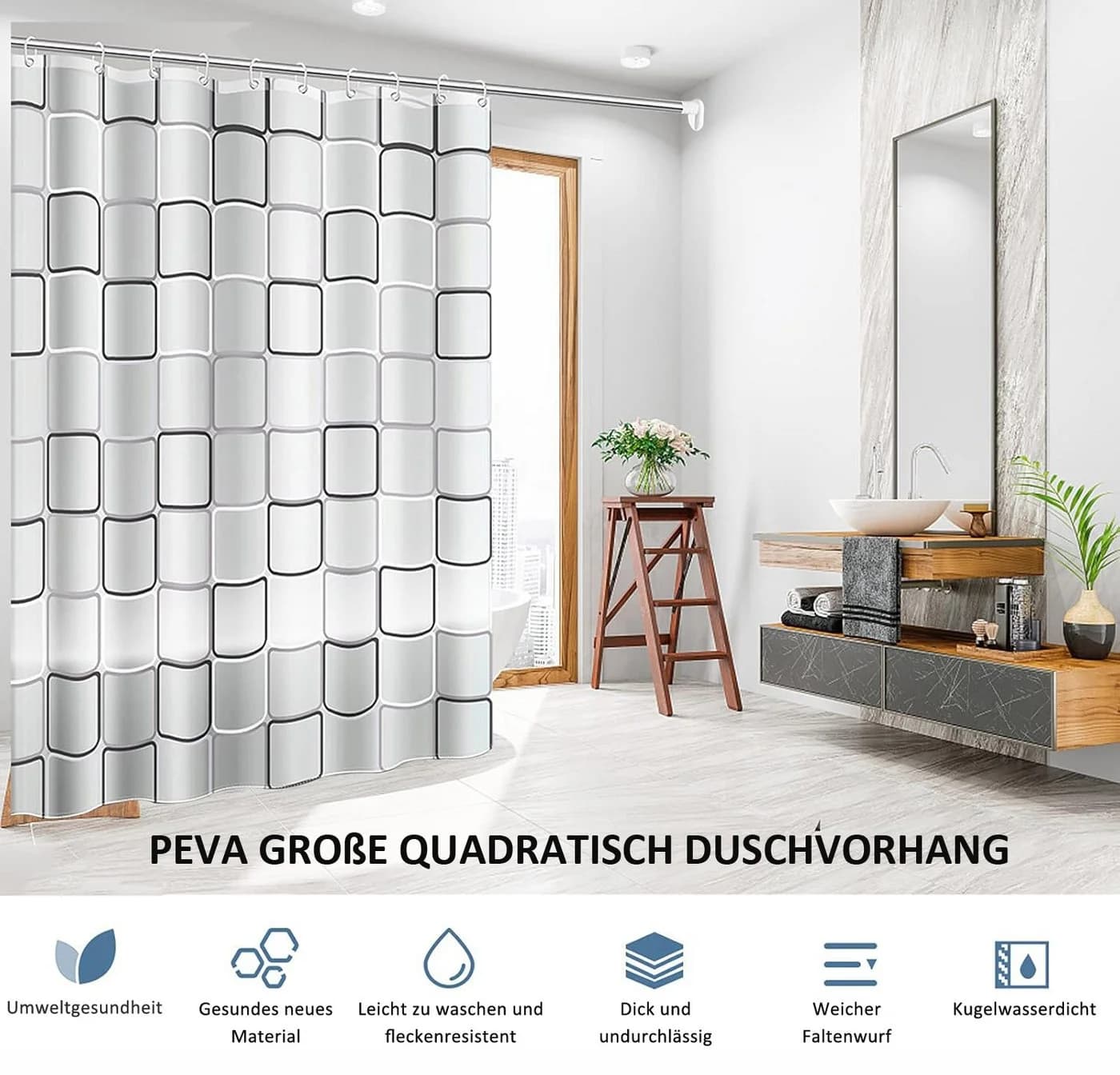 Diwzbyn Duschvorhang PEVA wasserfest schimmelresistent transparent - Bild 3