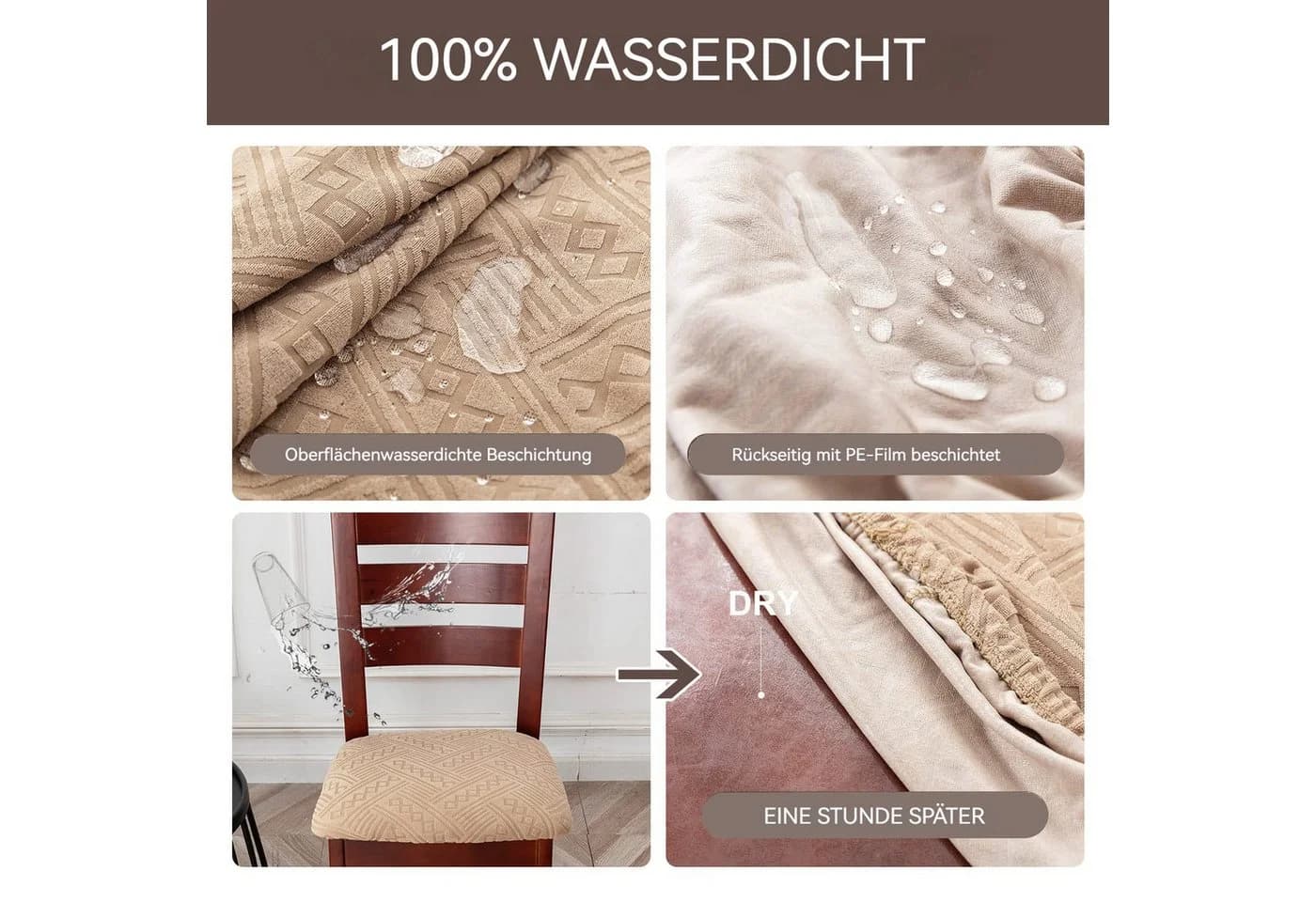 Agger Wasserdichte Stuhlhusse Beige Stretch-Sitzbezug - Bild 3
